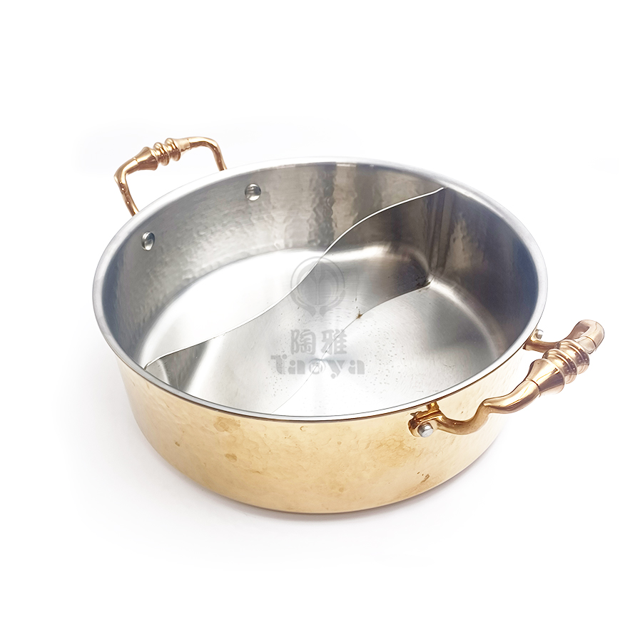 鍍銅捶三層鴛鴦鍋28cm