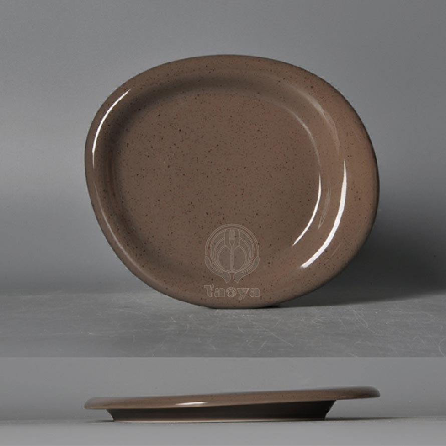 古朴11.2"靈石反邊盤(茶色)|HAN-CHP11357-GP