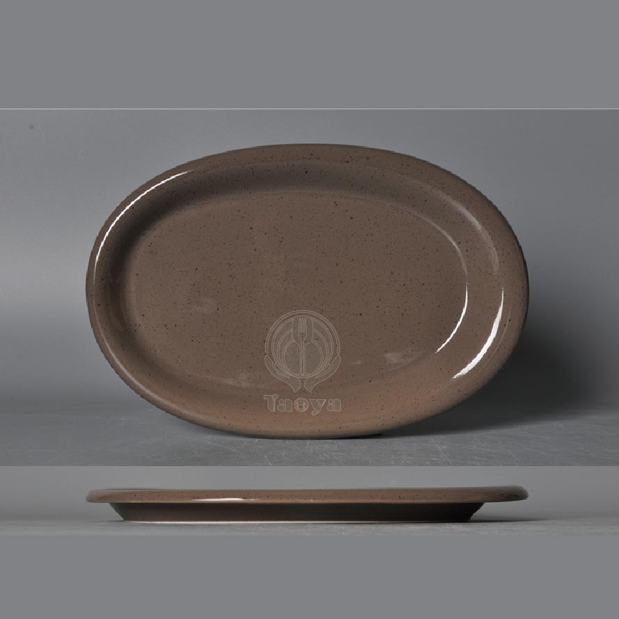 古朴14.2"靈石反邊橢圓盤(茶色)|HAN-CHP11359-GP