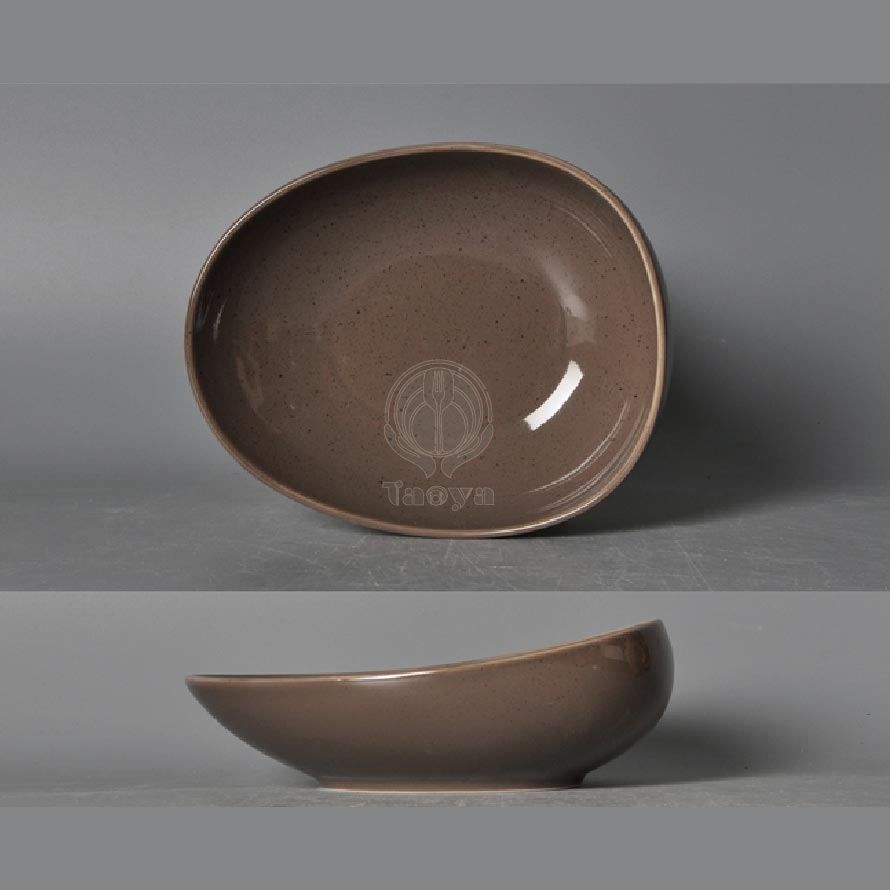 古朴8.7"靈石蛋形橢圓深盤(茶色)|HAN-CHP11378-GP