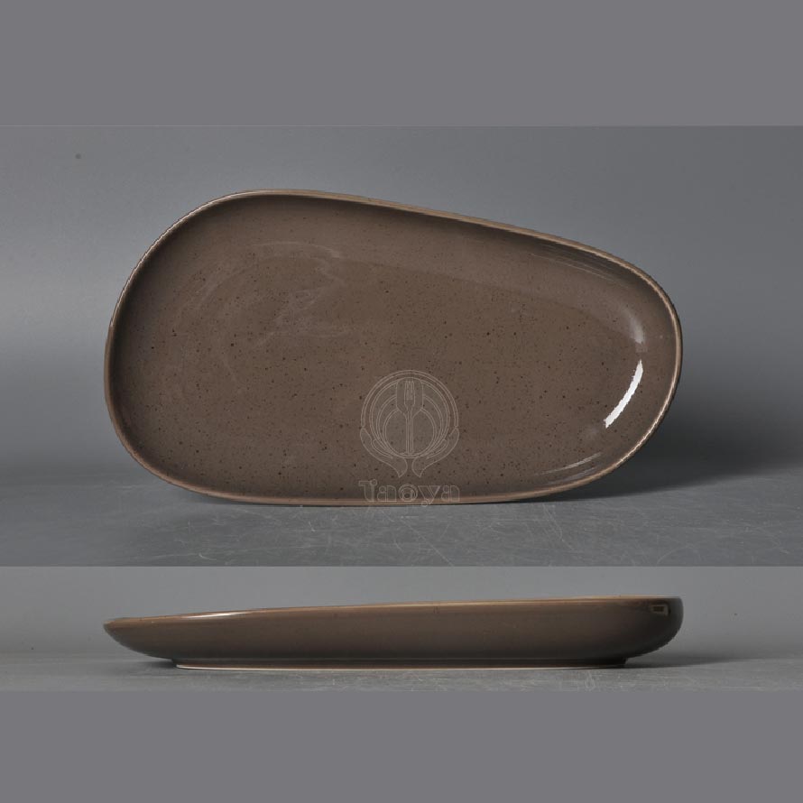 古朴13.7"靈石蛋形橢圓深盤(茶色)|HAN-CHP11379-GP