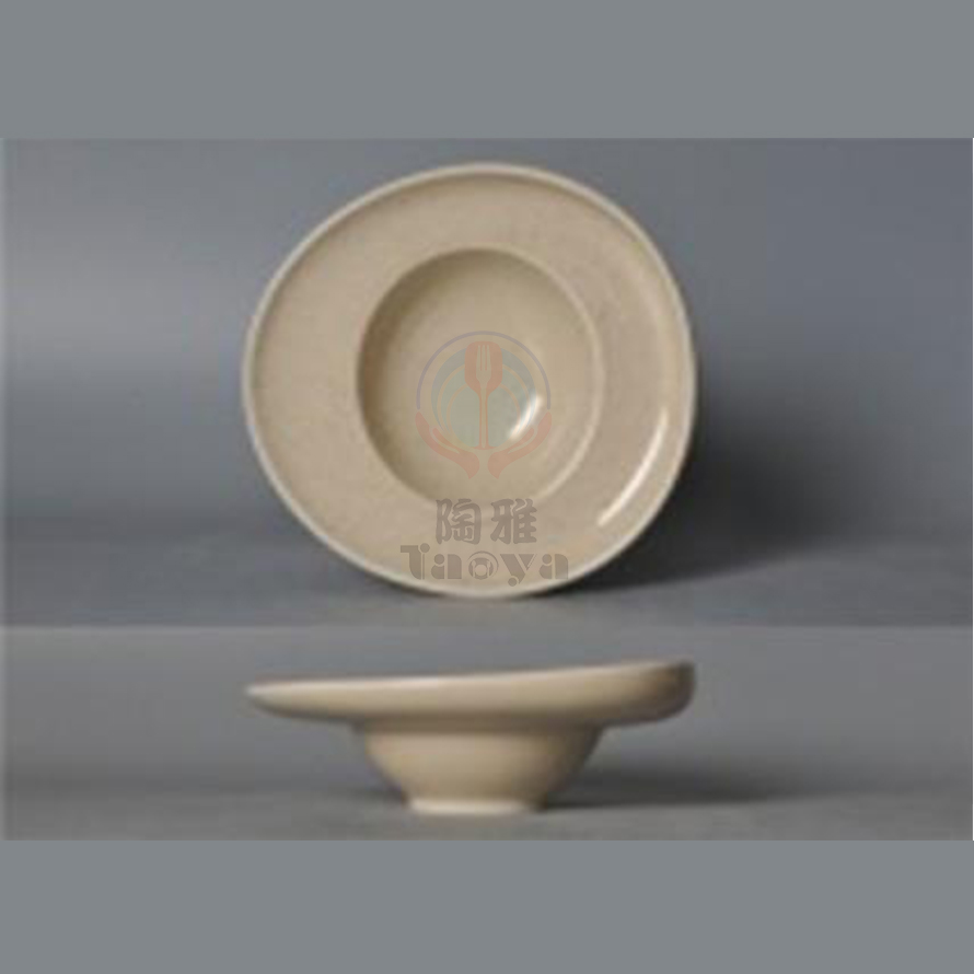 古朴9"靈石斜口草帽湯盤|HAN-CHP11383-GP