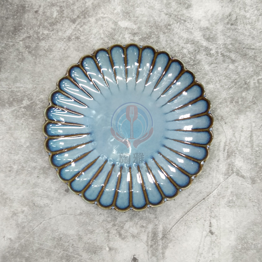窯變藍6"菊花圓點心盤|OFG-175-01