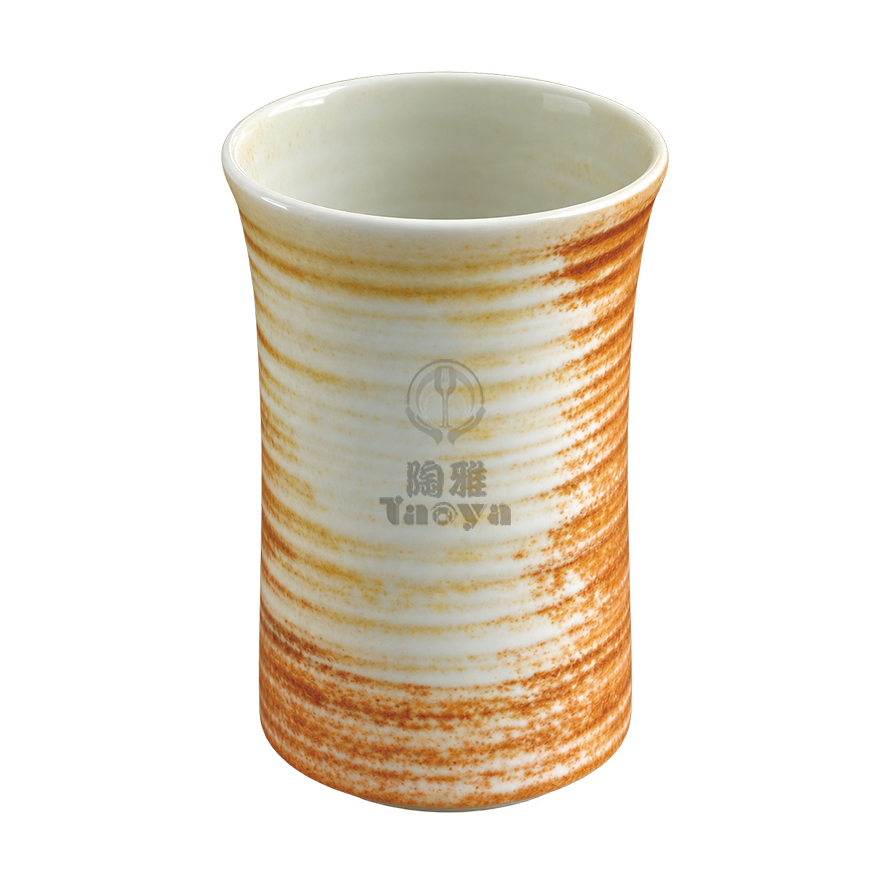 螺紋茶杯-米白橘棕|MS-JMS-0188-1