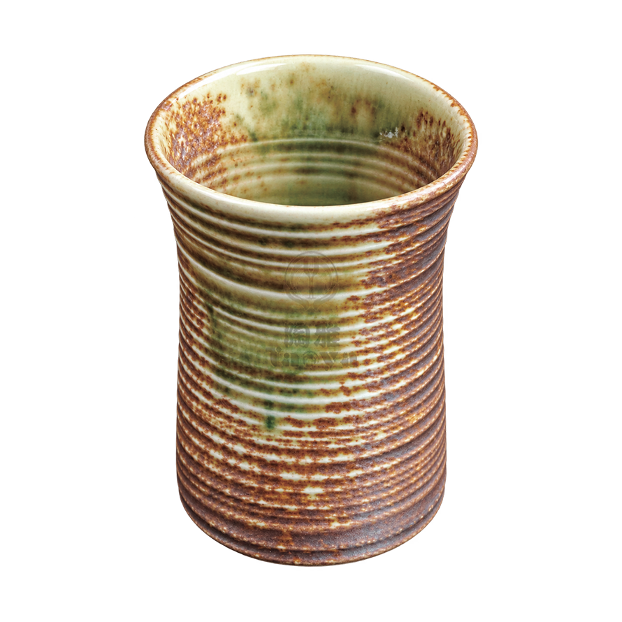 螺紋茶杯-綠釉棕|